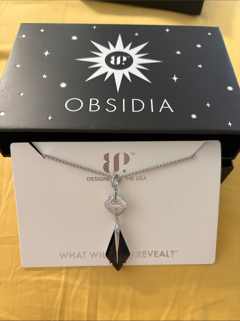 Obsidia Silver Necklace with Black Crystal Drop Pendant